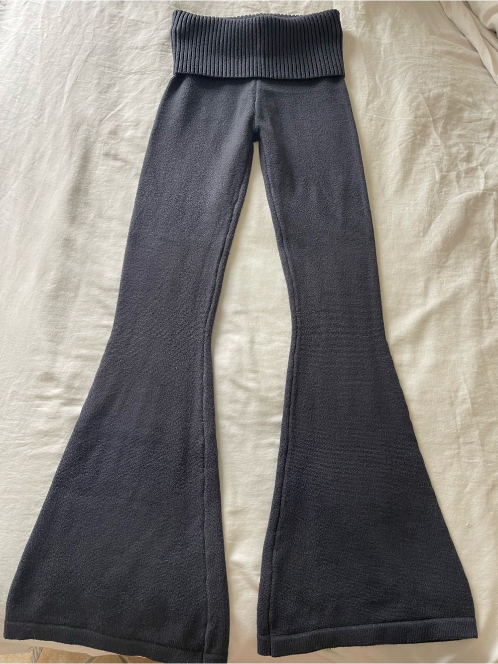 Edikted Black Fold-Over Waist Flare Leggings knitted